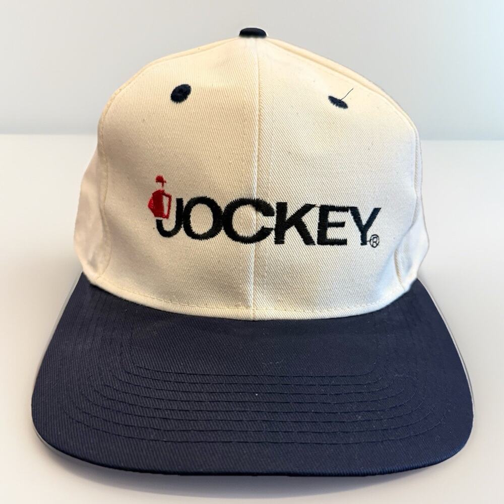 Vintage Head to Toe Mens Beige Navy Jockey Adjustable SnapBack Hat Baseball Cap